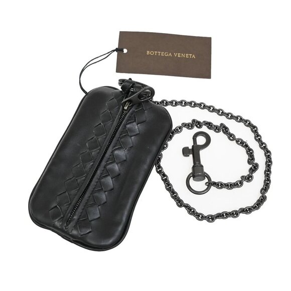 BOTTEGA VENETA Intrecciato Chain Coin Case Wallet Leather Black Italy - Picture 1 of 11